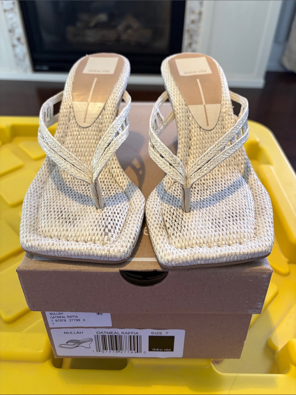 Dolce Vita Nullah Oatmeal Woven Raffia Thong Heels